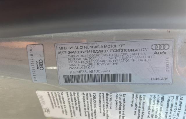 Photo 10 from auction – 2008 AUDI TT 2.0T with VIN TRUMF38J981003649