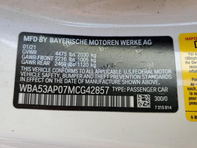 Photo 10 from auction – 2021 BMW 430I with VIN WBA53AP07MCG42857