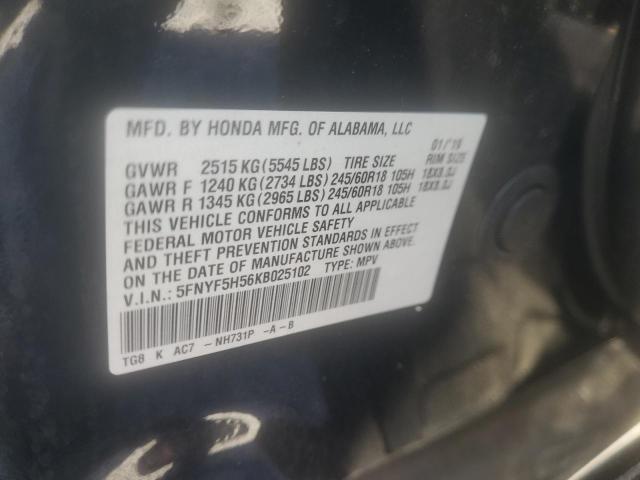 Photo 10 from auction – 2019 HONDA PILOT EXL with VIN 5FNYF5H56KB025102