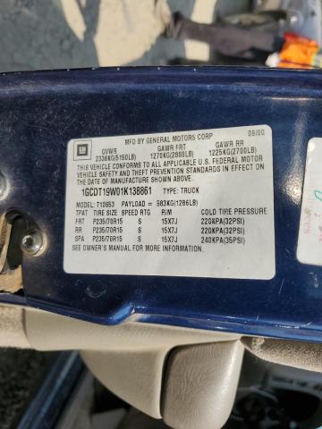 Photo 10 from auction – 2001 CHEVROLET S-10 EXTEN with VIN 1GCDT19W01K138861