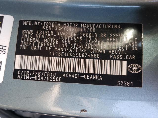 Photo 10 from auction – 2009 TOYOTA CAMRY BASE with VIN 4T1BE46K29U874586