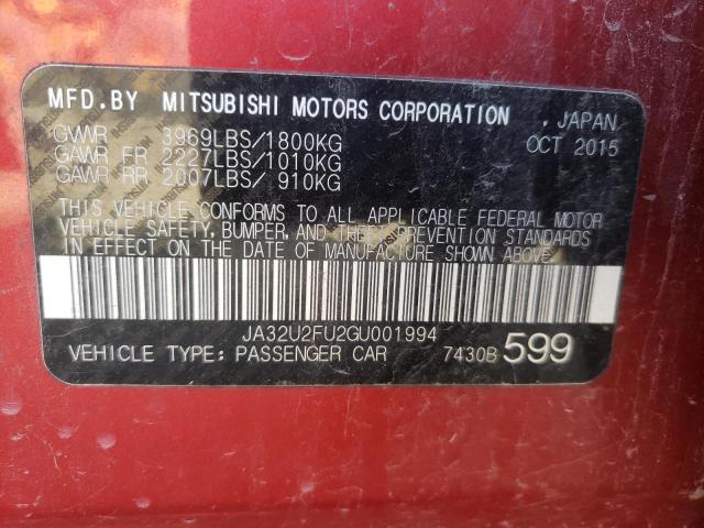 Photo 10 from auction – 2016 MITSUBISHI LANCER ES with VIN JA32U2FU2GU001994