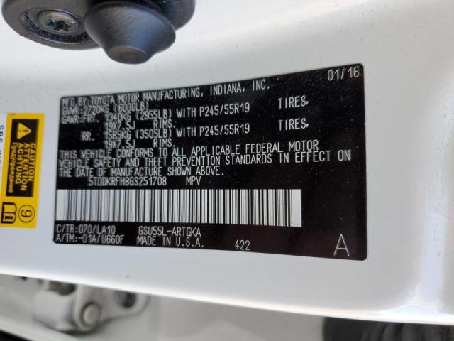 Photo 10 from auction – 2016 TOYOTA HIGHLANDER with VIN 5TDDKRFH8GS251708