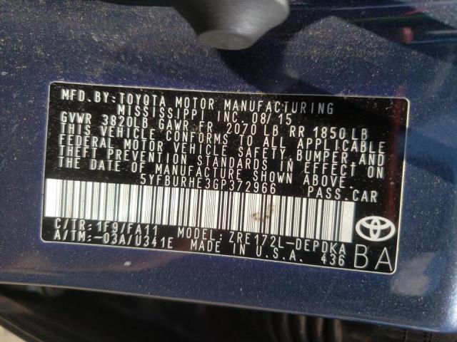 Photo 10 from auction – 2016 TOYOTA COROLLA L with VIN 5YFBURHE3GP372966