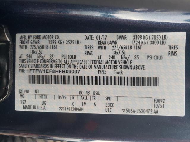 Photo 10 from auction – 2017 FORD F150 SUPER with VIN 1FTFW1EF8HFB09097
