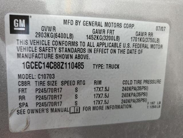 Photo 10 from auction – 2008 CHEVROLET SILVERADO with VIN 1GCEC14C88Z110485