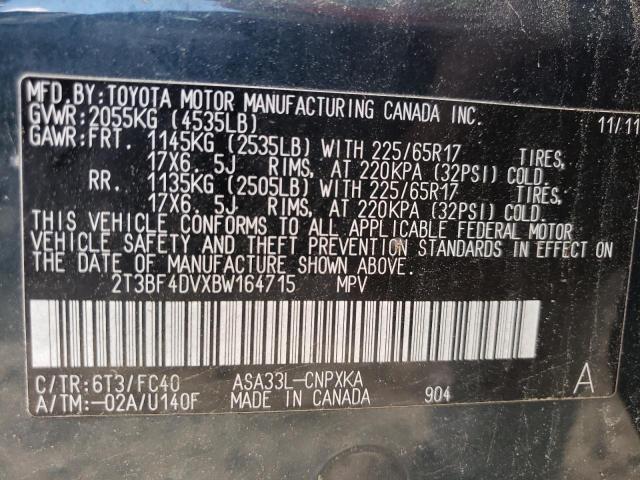 Photo 10 from auction – 2011 TOYOTA RAV4 with VIN 2T3BF4DVXBW164715