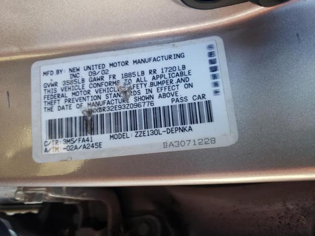 Photo 10 from auction – 2003 TOYOTA COROLLA with VIN 1NXBR32E93Z096776