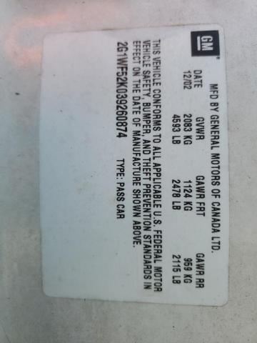 Photo 10 from auction – 2003 CHEVROLET UK with VIN 2G1WF52K039260874
