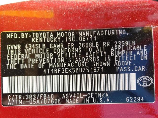 Photo 10 from auction – 2011 TOYOTA CAMRY BASE with VIN 4T1BF3EK5BU751671