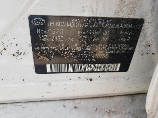 Photo 10 from auction – 2012 HYUNDAI SONATA SE with VIN 5NPEC4AB5CH420753