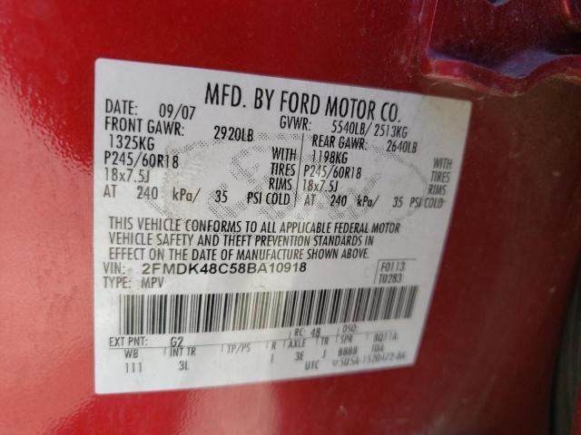 Photo 10 from auction – 2008 FORD EDGE SEL with VIN 2FMDK48C58BA10918