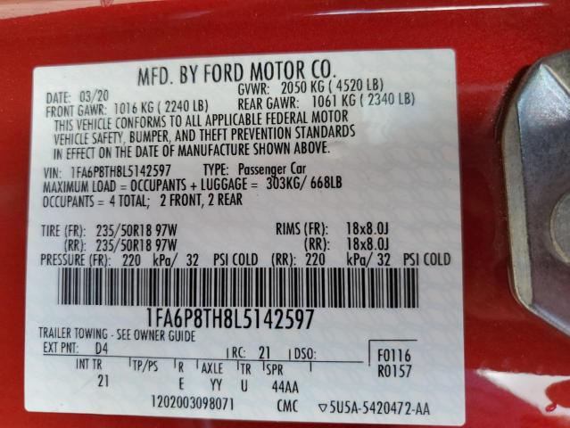 Photo 10 from auction – 2020 FORD MUSTANG with VIN 1FA6P8TH8L5142597