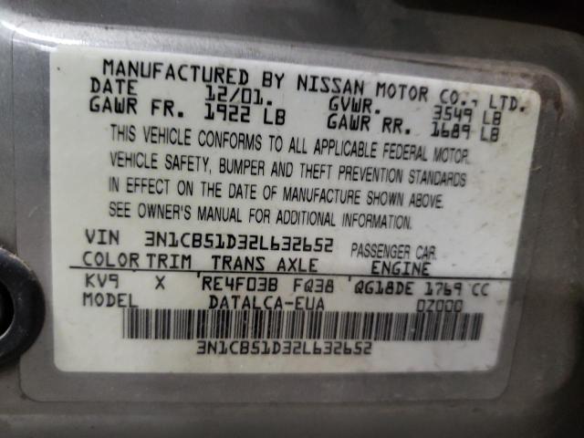 Photo 10 from auction – 2002 NISSAN SENTRA XE with VIN 3N1CB51D32L632652