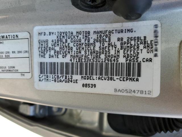 Photo 10 from auction – 2003 TOYOTA CAMRY LE with VIN 4T1BE32K53U129645