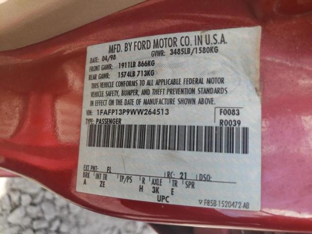 Photo 10 from auction – 1998 FORD ESCORT SE with VIN 1FAFP13P9WW264513