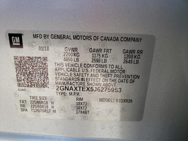Photo 10 from auction – 2018 CHEVROLET EQUINOX LT with VIN 2GNAXTEX5J6275953