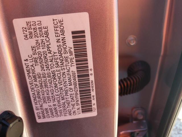 Photo 10 from auction – 2022 HONDA PILOT SE with VIN 5FNYF6H23NB046697