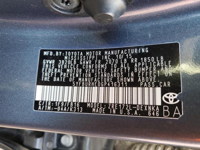 Photo 10 from auction – 2016 TOYOTA COROLLA L with VIN 5YFBURHE0GP416311