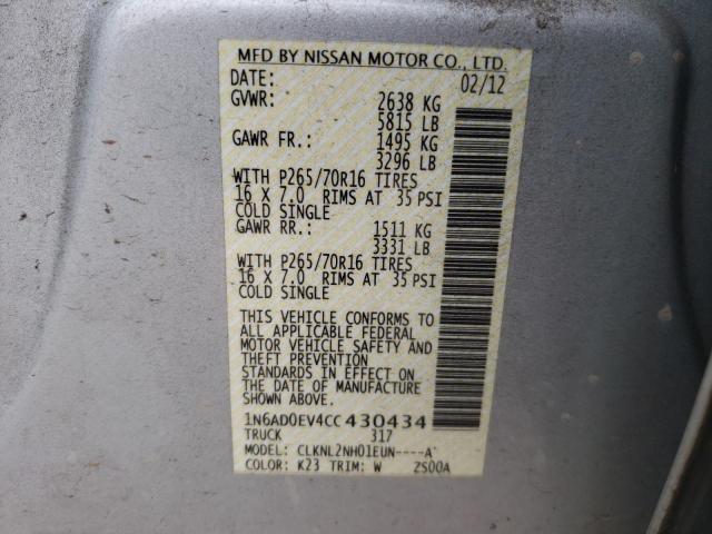 Photo 10 from auction – 2012 NISSAN FRONTIER S with VIN 1N6AD0EV4CC430434