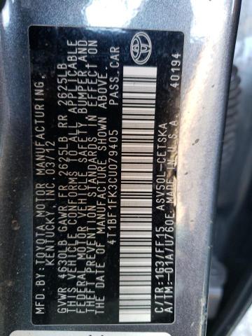 Photo 10 from auction – 2012 TOYOTA CAMRY BASE with VIN 4T1BF1FK3CU079405