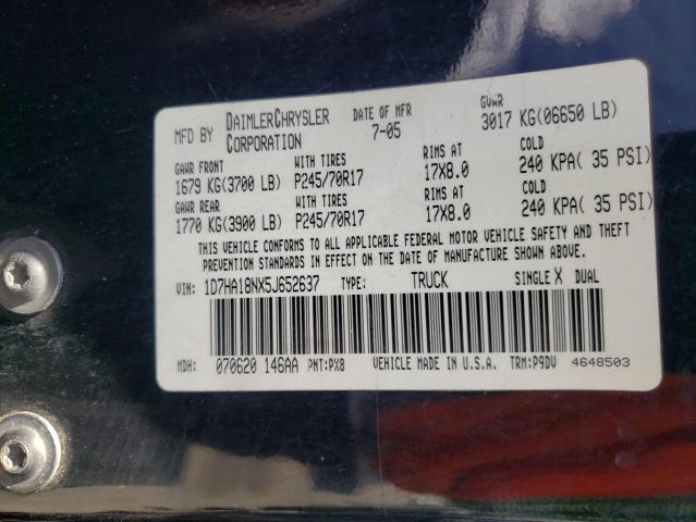 Photo 10 from auction – 2005 DODGE RAM 1500 S with VIN 1D7HA18NX5J652637
