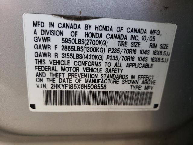 Photo 10 from auction – 2006 HONDA PILOT EX with VIN 2HKYF185X6H508558