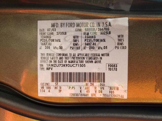 Photo 10 from auction – 2003 FORD EXPLORER X with VIN 1FMZU73K93UC71505