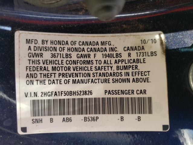 Photo 10 from auction – 2011 HONDA CIVIC LX with VIN 2HGFA1F50BH523826