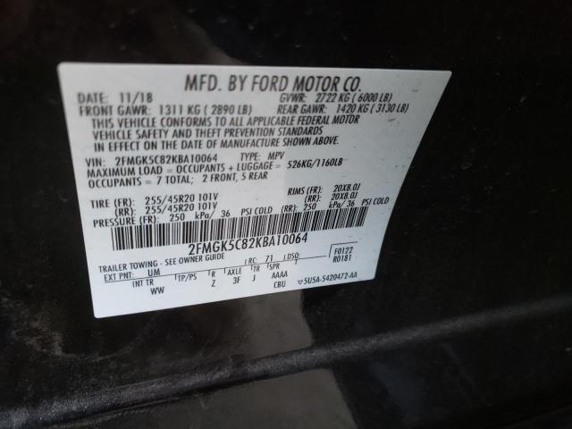 Photo 10 from auction – 2019 FORD FLEX SEL with VIN 2FMGK5C82KBA10064