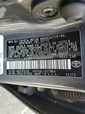 Photo 10 from auction – 2012 TOYOTA CAMRY BASE with VIN 4T1BF1FK4CU058482