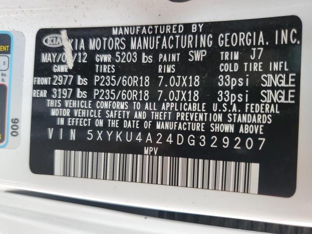 Photo 10 from auction – 2013 KIA SORENTO EX with VIN 5XYKU4A24DG329207