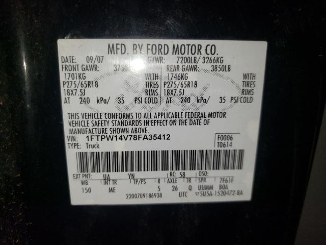 Photo 10 from auction – 2008 FORD F150 SUPER with VIN 1FTPW14V78FA35412