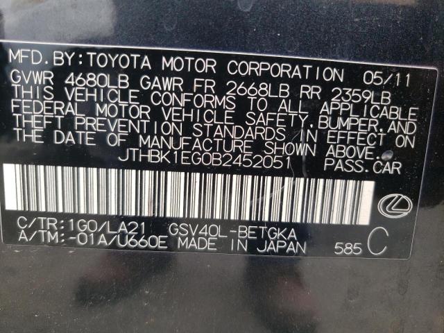 Photo 10 from auction – 2011 LEXUS ES 350 with VIN JTHBK1EG0B2452051