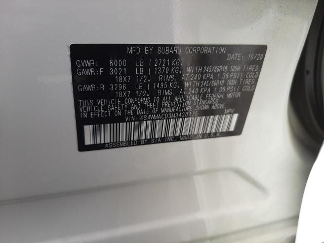 Photo 10 from auction – 2021 SUBARU ASCENT PRE with VIN 4S4WMACD3M3420175