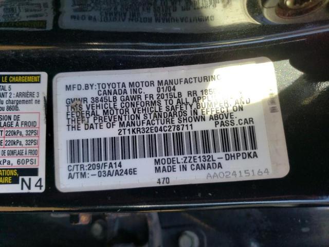 Photo 10 from auction – 2004 TOYOTA COROLLA MA with VIN 2T1KR32E04C278711
