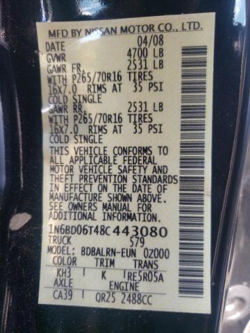 Photo 10 from auction – 2008 NISSAN FRONTIER K with VIN 1N6BD06T48C443080