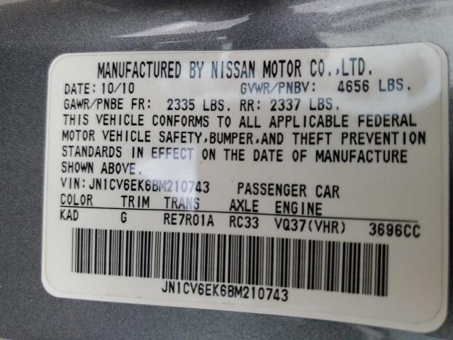 Photo 10 from auction – 2011 INFINITI G37 BASE with VIN JN1CV6EK6BM210743