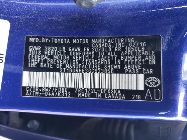 Photo 10 from auction – 2016 TOYOTA COROLLA L with VIN 2T1BURHE3GC623856
