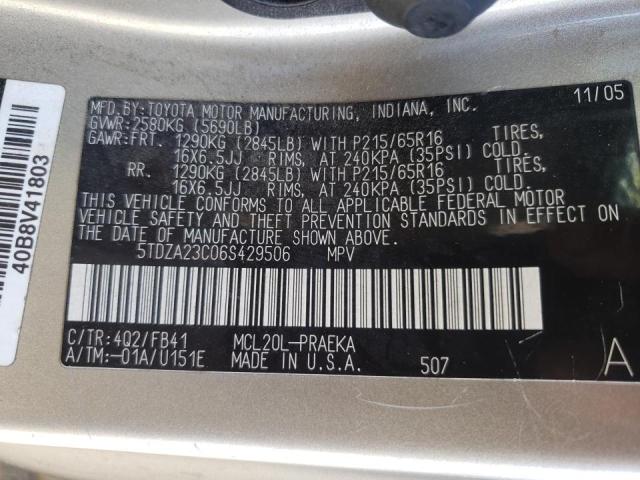 Photo 10 from auction – 2006 TOYOTA SIENNA CE with VIN 5TDZA23C06S429506