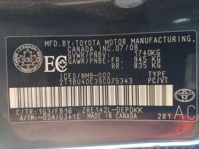Photo 10 from auction – 2009 TOYOTA COROLLA with VIN 2T1BU40E39C075343