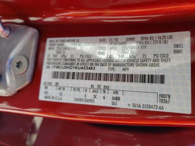 Photo 10 from auction – 2019 FORD ESCAPE SEL with VIN 1FMCU0HD1KUA53483