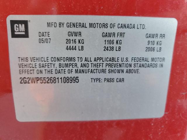 Photo 10 from auction – 2008 PONTIAC GRAND PRIX with VIN 2G2WP552681108995