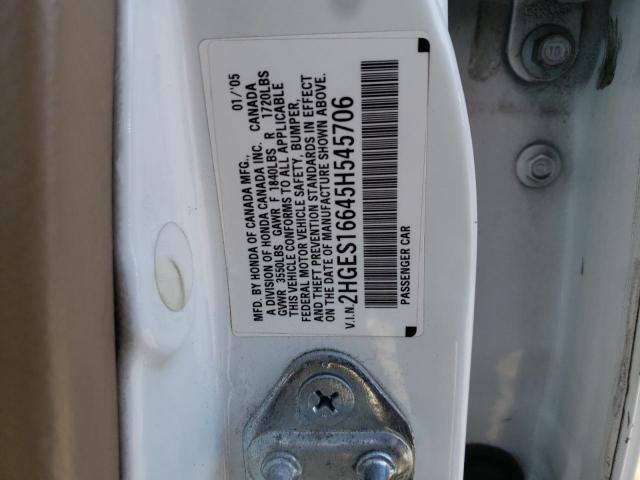 Photo 10 from auction – 2005 HONDA CIVIC LX with VIN 2HGES16645H545706
