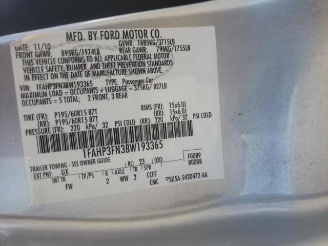 Photo 10 from auction – 2011 FORD FOCUS SE with VIN 1FAHP3FN3BW193365
