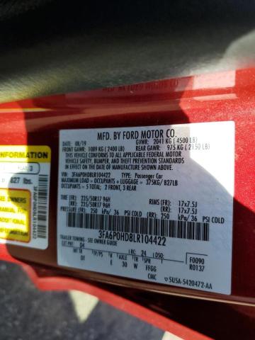 Photo 10 from auction – 2020 FORD FUSION SE with VIN 3FA6P0HD8LR104422