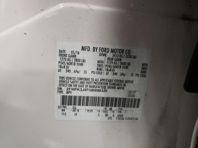 Photo 10 from auction – 2016 FORD EDGE SEL with VIN 2FMPK3J97GBB88320
