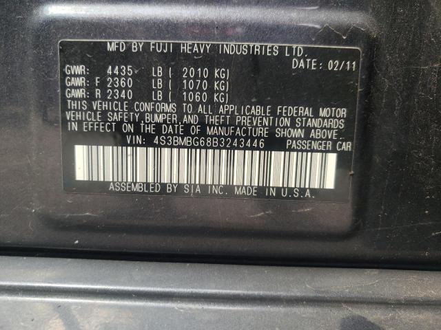 Photo 10 from auction – 2011 SUBARU LEGACY 2.5 with VIN 4S3BMBG68B3243446