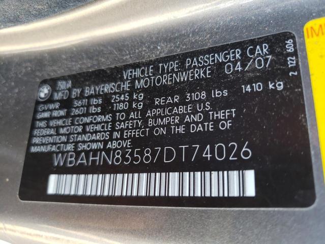 Photo 10 from auction – 2007 BMW 750 with VIN WBAHN83587DT74026