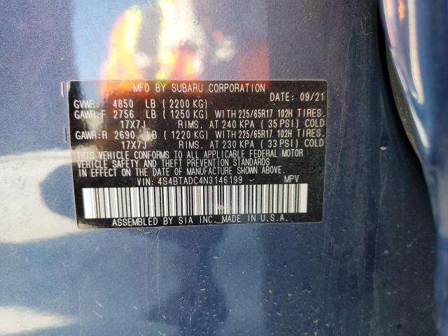 Photo 10 from auction – 2022 SUBARU OUTBACK PR with VIN 4S4BTADC4N3146199